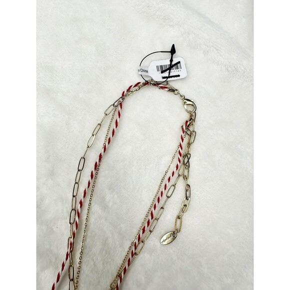 NEW Free People Lenker Layered Necklace In Red Braided Gold Charm Bohemian Chain - Picture 3 of 5